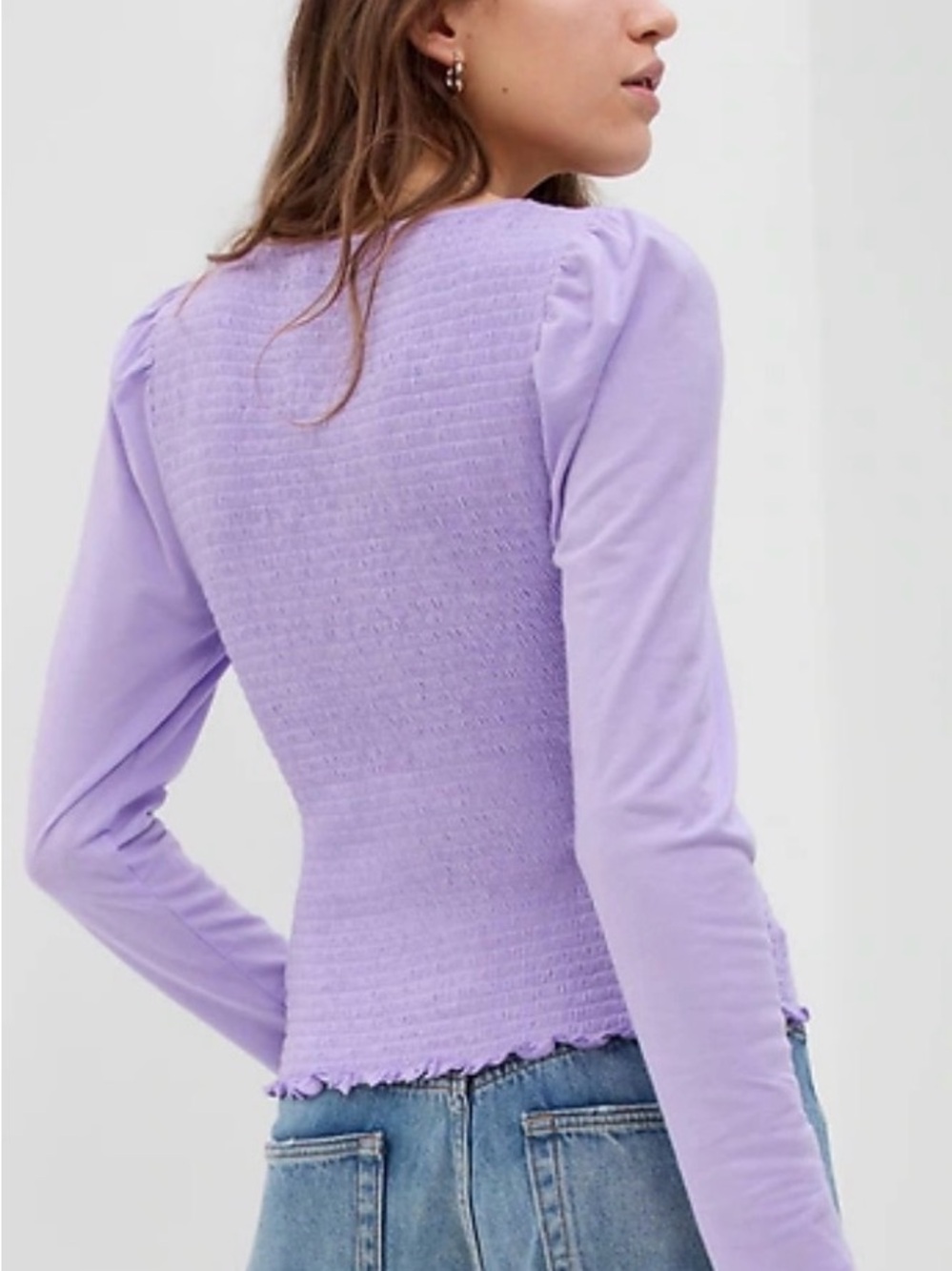 GAP Featherweight Smocked Button-Front Top Purple Lotus NWOT Medium